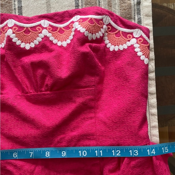 Lilly Pulitzer Azalea Pink Strapless Embroidered Peplum Maybell Dress 4 - Picture 11 of 16